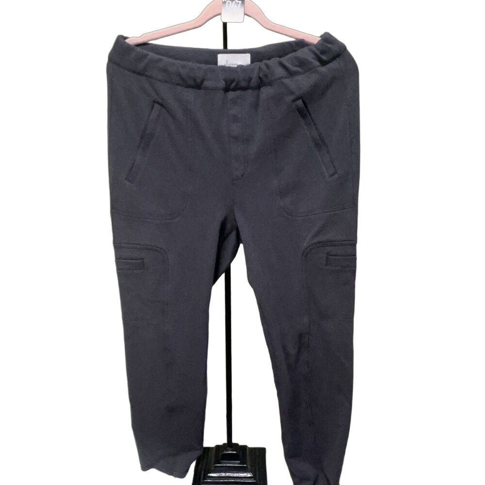 Anthropologie Women's Cargo Pants M Dark Grey Knit Elastic Waist Tapered Pockets